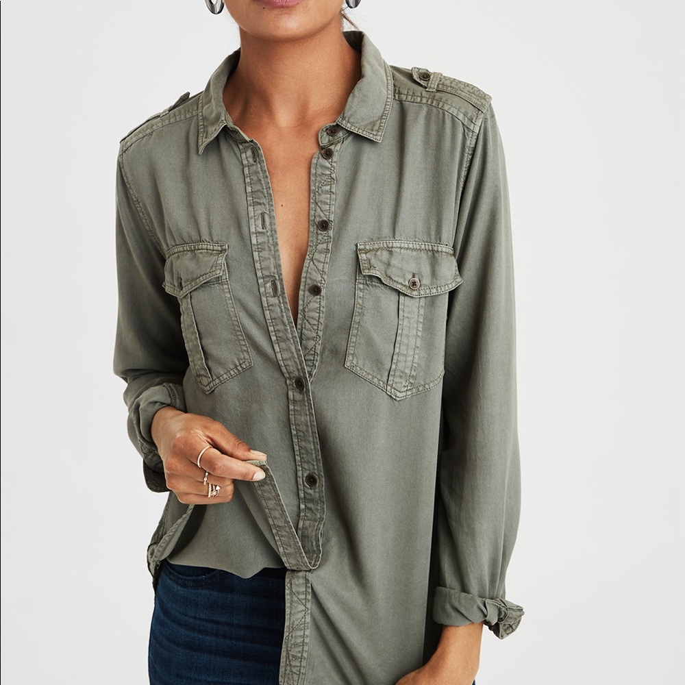 American Eagle Military Button Up